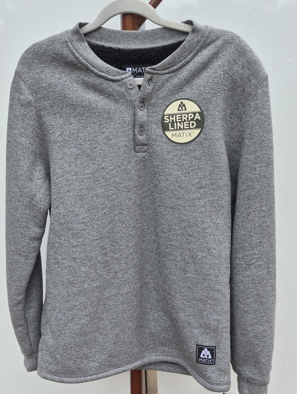 Matix Gray Sherpa-Lined Crewneck Henley Sweater Size S